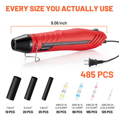 Filluck 485 PCS Heat Shrink Solder Seal Wire Connectors with Heat Gun Kit, 10-26 AWG Waterproof Butt Splice Connectors for Automotive Marine and Wiring Repair