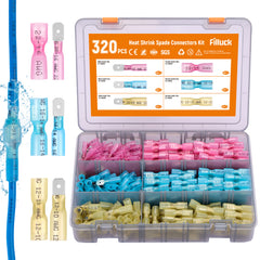 Filluck 320PCS Heat Shrink Spade Connectors, 22-10 AWG Quick Connect Disconnect Wire Connectors, Female & Male Insulated Electrical Crimp Terminals Kit for Automotive Marine Industrial