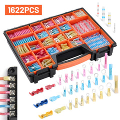 Filluck 1622PCS Ultimate Heat Shrink Wire Connectors Kit, Waterproof Electrical Spade Connectors, Insulated Crimp Ring Fork Spade Terminal T-Tap Solder Butt Splice Connector for Marine Boat Auto