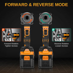 THIS HILL 1/2 Cordless Impact Wrench - Li-Ion Brushless Impact Driver | 21V 4.0Ah Li-Ion Battery*2 | 3-Speed Gear | LED Lights | Kit w/Accessories | Home Assembly