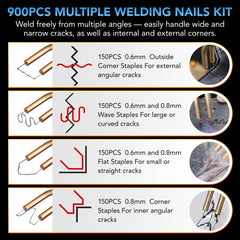 Cordless Plastic Welder, 900PCS Hot Staples Plastic Welding Kit with 5.0Ah Battery, LED Light, Pilers and Portable Toolbox, Staple Gun Plastic Repair Kit for Toys, Car Bumper, Plastic Crack