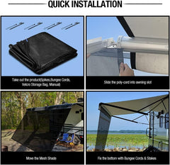 Filluck Black RV Awning Shade Screen 87% UV Block, Cool Breeze, Zip Adjustable Privacy Mesh, Durable Universal Trailer Camper RV Awning Screen with Complete Kits 8*13FT - Filluck