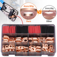 Filluck 116PCS Battery Cable Ends Kit, 1/0 2/0 2 4 6 AWG Copper Wire Lugs with 3:1 Heat Shrink Tubing, Ring Battery Terminal Connectors for Automotive, RV, Marine, Solar Systems