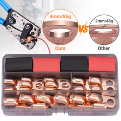 Filluck 40PCS Battery Cable Ends, Heavy Duty Wire Lugs 1/0 AWG 2 AWG 4 AWG, 3/8" Ring Battery Terminal Connectors with 3:1 Heat Shrink Tubing, Wire Connectors Kit for Automotive, Marine, RV, Solar