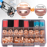 Filluck 220PCS Copper Wire Lugs, Heavy Duty Battery Cable Ends AWG 2 4 6 8 10 12 with Heat Shrink Tubing, Ring Terminal Wire Connectors for Automotive, RV, Marine, Solar Systems