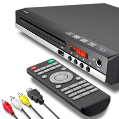 DVD Player for TV, 1080P HD Compact DVD Player with USB Input and HDMI/AC Output, Remote Control, All Region Free, Breakpoint Recovery Function, Support PAL/NTSC System