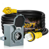 50 Amp RV Generator Extension Cord with Inlet Box, 125V/250V, NEMA 14-50P/SS2-50R | Filluck
