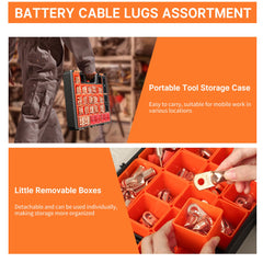 Filluck 220PCS Battery Cable Ends AWG 1 2 4 6 8 1/0 2/0 Gauge, 110PCS Heavy Duty Copper Wire Lugs Kit, Battery Cable Terminal Connectors Assortment with 110PCS 3:1 Heat Shrink Tubing