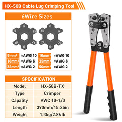 Battery Cable Lug Crimping Tool Kit with Copper Wire Lug AWG 1 2 4 6 8 1/0 Gauge, Wire Crimper for AWG 10-1/0 with Cable Cutter, 110PCS Battery Cable Ends with 110PCS 3:1 Heat Shrink Tubing