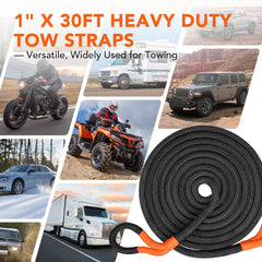 Kinetic Recovery Tow Rope, 1" x 30FT 50000LBS with Two Soft Shackles Heavy Duty Off Road Snatch Strap, 35% High Elasticity Recovery Strap Kit for Truck, Tractor, Car, ATV, UTV, Jeep | Filluck