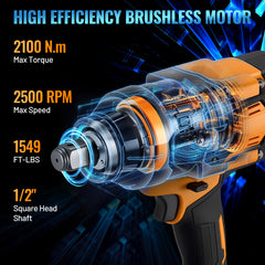 Cordless Impact Wrench,600Nm(443Ft-lbs),1/2 Inch Brushless lmpact Driver Set,w/Two 4.0Ah Battery,17 Sockets,High Torque Power Impact Gun for Car Home
