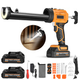 Cordless Caulking Gun, Anti‑drip Electric Caulk Gun with 2x 2.0Ah Batteries, 20Pcs Silicone Caulking Tools, 4 Adjustable Speeds, LED Light, 10OZ Lightweight for Filling, Sealing