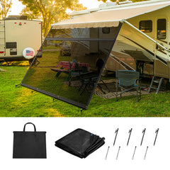 Filluck Black RV Awning Shade Screen 87% UV Block, Cool Breeze, Zip Adjustable Privacy Mesh, Durable Universal Trailer Camper RV Awning Screen with Complete Kits 8*12FT - Filluck