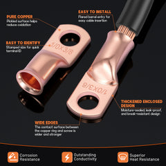 Filluck 116PCS Battery Cable Ends Kit, 1/0 2/0 2 4 6 AWG Copper Wire Lugs with 3:1 Heat Shrink Tubing, Ring Battery Terminal Connectors for Automotive, RV, Marine, Solar Systems