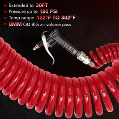 Air Blower Gun, Heavy Duty Compressed Air Duster Blow Gun with 30FT Air Compressor Hose, 2 Brass Adjustable Nozzle Car Cleaning Kit for Truck, RV, Boat & ATV