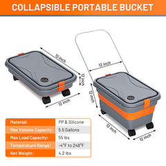 SPEEDWOW Collapsible Car Wash Bucket with Wheels, 5.5 Gallon Folding Portable Bucket with Handle, Drain Plug & Water Outlet, Multi-Purpose for Car Washing, Camping, RV, Pet Bath, Laundry - Filluck