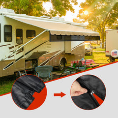 Filluck Black RV Awning Shade Screen 87% UV Block, Cool Breeze, Zip Adjustable Privacy Mesh, Durable Universal Trailer Camper RV Awning Screen with Complete Kits 8*12FT - Filluck