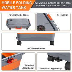 SPEEDWOW Collapsible Car Wash Bucket with Wheels, 5.5 Gallon Folding Portable Bucket with Handle, Drain Plug & Water Outlet, Multi-Purpose for Car Washing, Camping, RV, Pet Bath, Laundry - Filluck