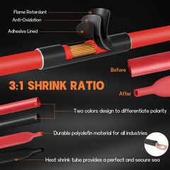 Filluck 40PCS Battery Cable Ends, Heavy Duty Wire Lugs 1/0 AWG 2 AWG 4 AWG, 3/8" Ring Battery Terminal Connectors with 3:1 Heat Shrink Tubing, Wire Connectors Kit for Automotive, Marine, RV, Solar