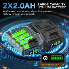 Cordless Caulking Gun, Anti‑drip Electric Caulk Gun with 2x 2.0Ah Batteries, 20Pcs Silicone Caulking Tools, 4 Adjustable Speeds, LED Light, 10OZ Lightweight for Filling, Sealing