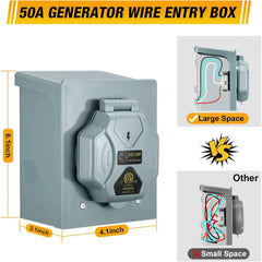 50 Amp RV Generator Extension Cord with Inlet Box, 125V/250V, NEMA 14-50P/SS2-50R | Filluck