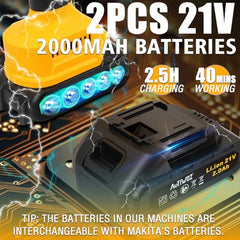 Cordless Polisher Kit, 21V Dual-Handle Buffer with 2×4.0Ah Batteries, Variable Speed, Complete Car Detailing Set with Foam Pads, Wool Pads & Storage Bag