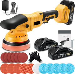 Cordless Polisher Kit, 21V Dual-Handle Buffer with 2×4.0Ah Batteries, Variable Speed, Complete Car Detailing Set with Foam Pads, Wool Pads & Storage Bag