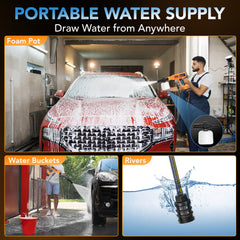 Filluck Upgraded Cordless Power Washer 1500 PSI 3.2GPM Portable Water Pressure Cleaner with 5.0Ah Battery, 4-Speed Adjustable, 6-in-1 Nozzle & Foam Tank for Car/Garden/Floor/Patios - Filluck