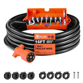 7-Pin/7-Way Trailer Wiring Harness with Junction Box, Heavy Duty, RVIA/NFPA 1192 Certified, Brake Lights & Electric Brake Control Compatible with RV, Camper, Travel Trailer