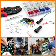 Filluck 944PCS Pin Connector Kit, Car Electrical Wire Connectors Terminal Pins, 21Type 1/1.5/1.8/2.2/2.8/3.5mm Male & Female Wire Terminal Removal Tool, Non Insulated Crimp Pins for Motorcycle ATV - Filluck