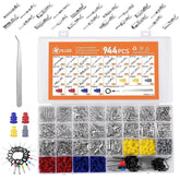 Filluck 944PCS Pin Connector Kit, Car Electrical Wire Connectors Terminal Pins, 21Type 1/1.5/1.8/2.2/2.8/3.5mm Male & Female Wire Terminal Removal Tool, Non Insulated Crimp Pins for Motorcycle ATV - Filluck