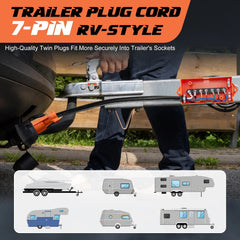 7-Pin/7-Way Trailer Wiring Harness with Junction Box, Heavy Duty, RVIA/NFPA 1192 Certified, Brake Lights & Electric Brake Control Compatible with RV, Camper, Travel Trailer