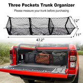Filluck 2PCS Cargo Net for Pickup Truck Bed, 3 Pocket Trunk Organizer 47.2" Stretches to 62" Mesh Storage Net for Ford/Dodge/GMC/Chevy Silverado/Toyota/Nissan/Honda