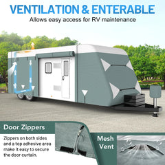 Filluck Travel Trailer RV Cover, 31.7-34 FT Heavy Duty 6 Layers Thick Camper Cover, Waterproof UV Resistant with Repair Patches, Windproof Straps, Gutter & Jack Covers, RV Trailer Camper Accessories - Filluck
