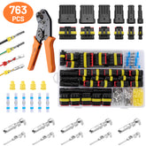 Filluck 763PCS Waterproof Wire Connectors, 41 Sets 1/2/3/4/5/6 Pin Car Electrical Terminal Connectors Kit with 22-16 AWG Wire Crimping Tool for Car Truck Motorcycle Boat Marine