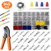 Filluck 945PCS Pin Connector Kit, Car Electrical Wire Connectors Terminal Pins, 21Type Non-Insulated Plug 1/1.5/1.8/2.2/2.8/3.5mm Wire Terminal with Ratchet Crimping Tool 22-16 AWG