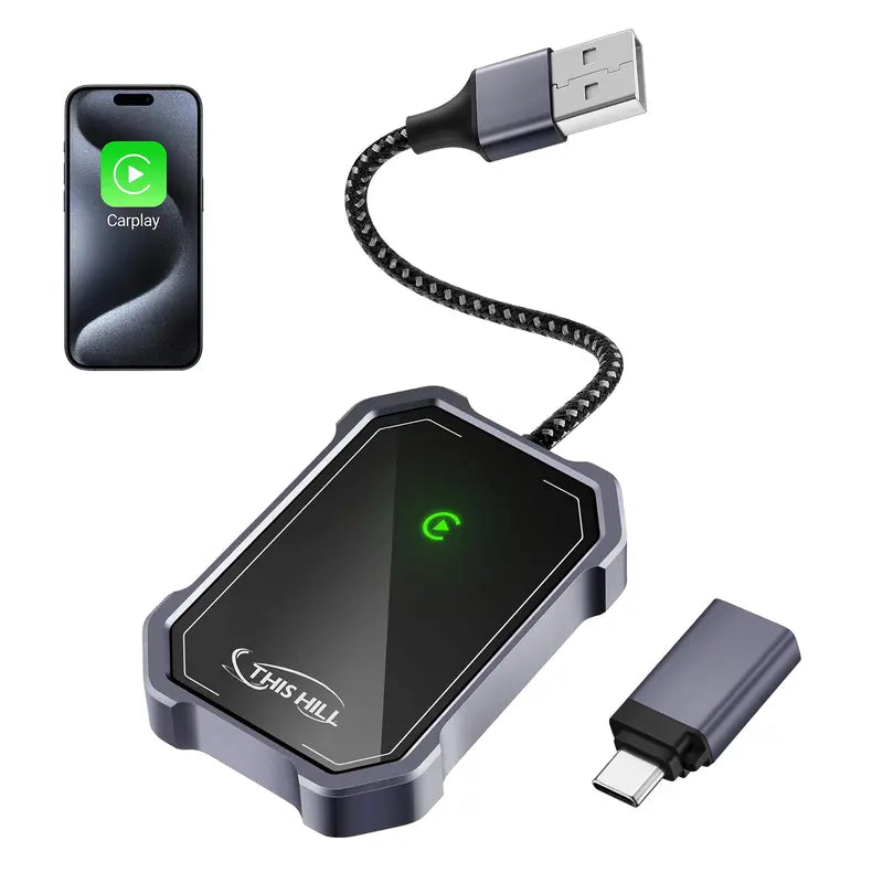 SPBTAR Wireless Carplay Adapter for Cars - Plug and Play USB A/C Dongle Converts Wired to Wireless Carplay, Compatible with Factory Wired Carplay Models (2016+), iOS, Aluminum Alloy - Filluck