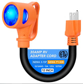 30A to 15A RV Adapter Cord, NEMA 14-50P to 5-15R, 12 Inch, 120V Power Adapter w/LED Indicator, w/Upgraded Handle, ETL Listed