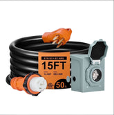 50 Amp Heavy Duty Generator Extension Cord with Power Inlet Box - NEMA 14-50P to SS2-50R Twist Lock Adapter, 6/3+8/1 Gauge RV/Home Transfer Cord for Camper, RV & House Backup (ETL Listed)