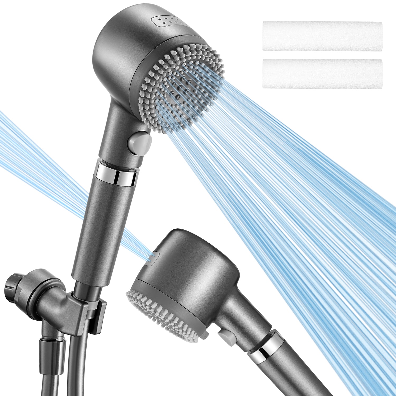 SPBTAR Shower Head, Detachable Shower Head with Handheld, Two Water Filters, High Pressure Shower Heads with Hose 59 inch Stainless Steel and Adjustable Bracket - Filluck