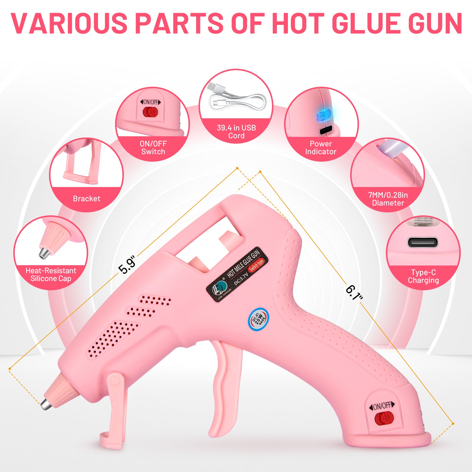 SPBTAR Cordless Hot Glue Gun, Fast Preheating with 2Ah Built-in Battery, Hot Melt Glue Gun with Stand, 20pcs Premius Mini Glue Sticks, Smart Power-Off, USB-C Charging for DIY Gift, Crafts and Arts - Filluck