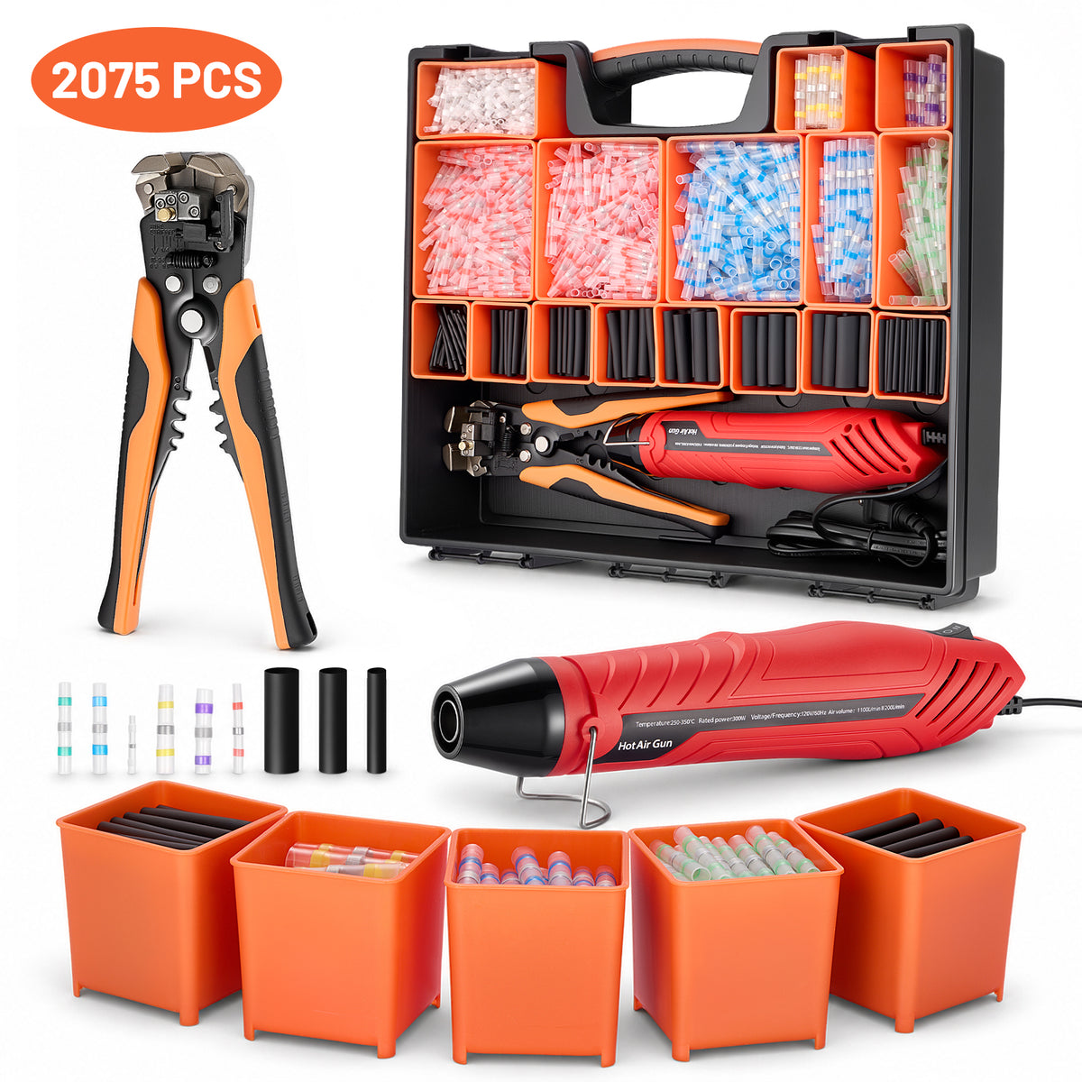 Filluck 2075 PCS Heat Shrink Solder Seal Wire Connectors Kit with Heat Gun and Wire Stripper, 10-26 AWG Waterproof Butt Splice Connectors for Automotive Marine and Wiring Repair