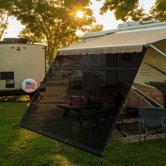Filluck Black RV Awning Shade Screen 87% UV Block, Cool Breeze, Zip Adjustable Privacy Mesh, Durable Universal Trailer Camper RV Awning Screen with Complete Kits 9*17FT - Filluck