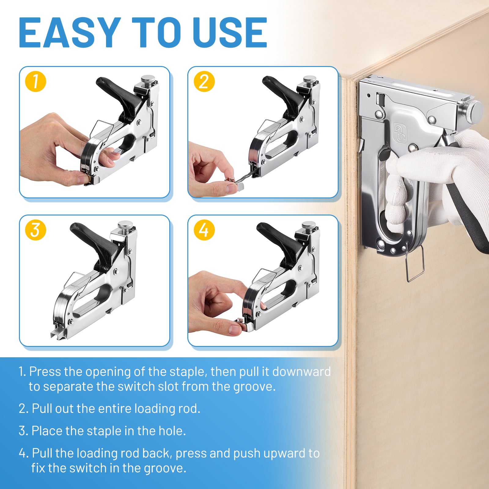SPBTAR 4-in-1 Stapler Gun, Heavy Duty Staple Gun with 4000 Staples, Manual Brad Nailer Power Adjustment Stapler Gun for Wood, Crafts, Carpentry, and DIY - Filluck