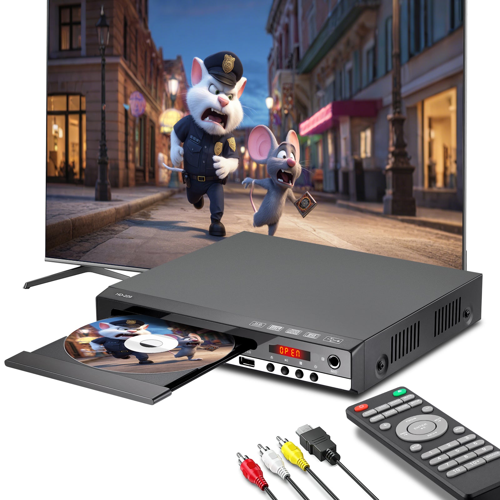 SPEEDWOW DVD Player for TV with Remote Control, 1080P HD DVD Player for Home with HDMI & AV Cable, All Region Free, Breakpoint Memory, Support PAL/NTSC System - Filluck