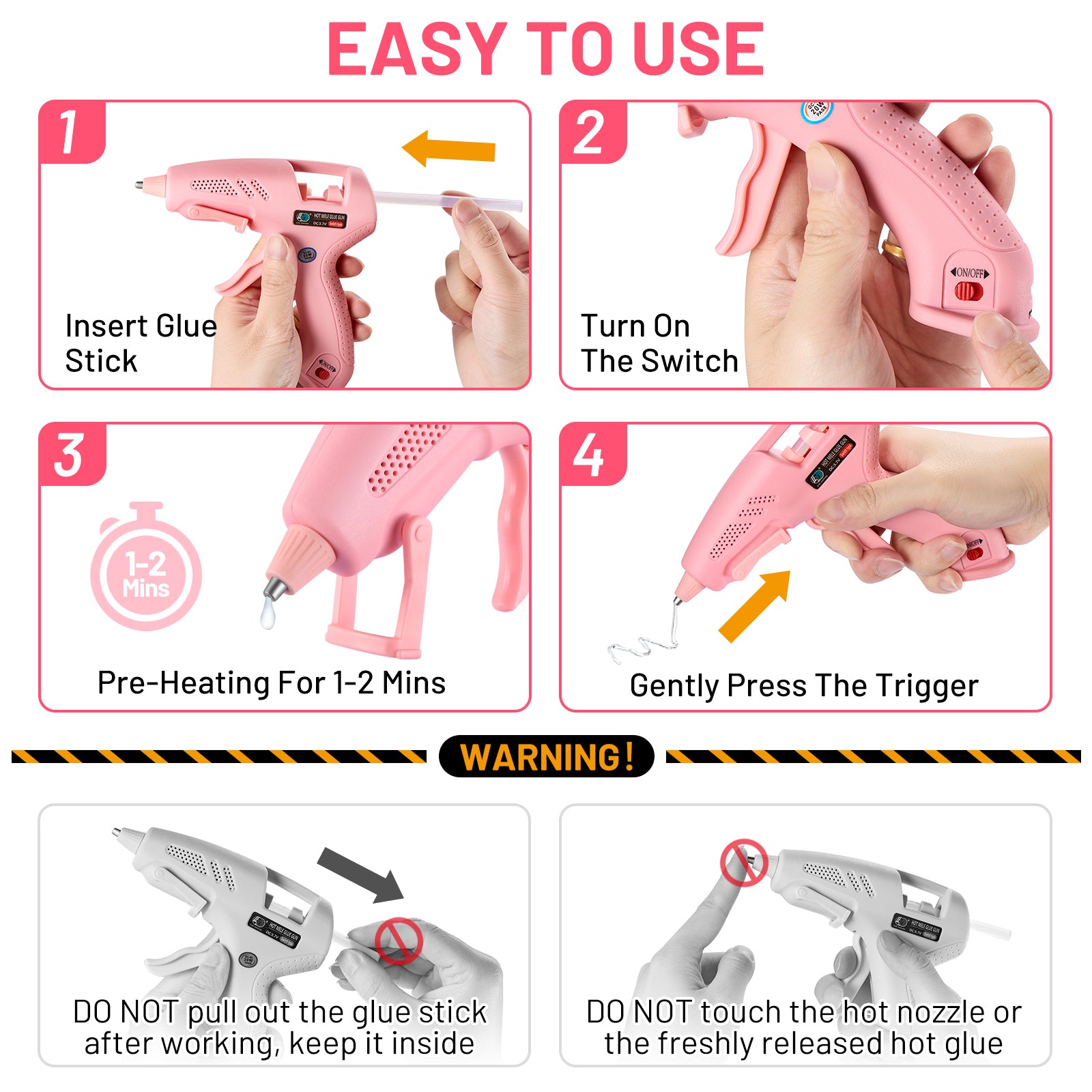 SPBTAR Cordless Hot Glue Gun, Fast Preheating with 2Ah Built-in Battery, Hot Melt Glue Gun with Stand, 20pcs Premius Mini Glue Sticks, Smart Power-Off, USB-C Charging for DIY Gift, Crafts and Arts - Filluck