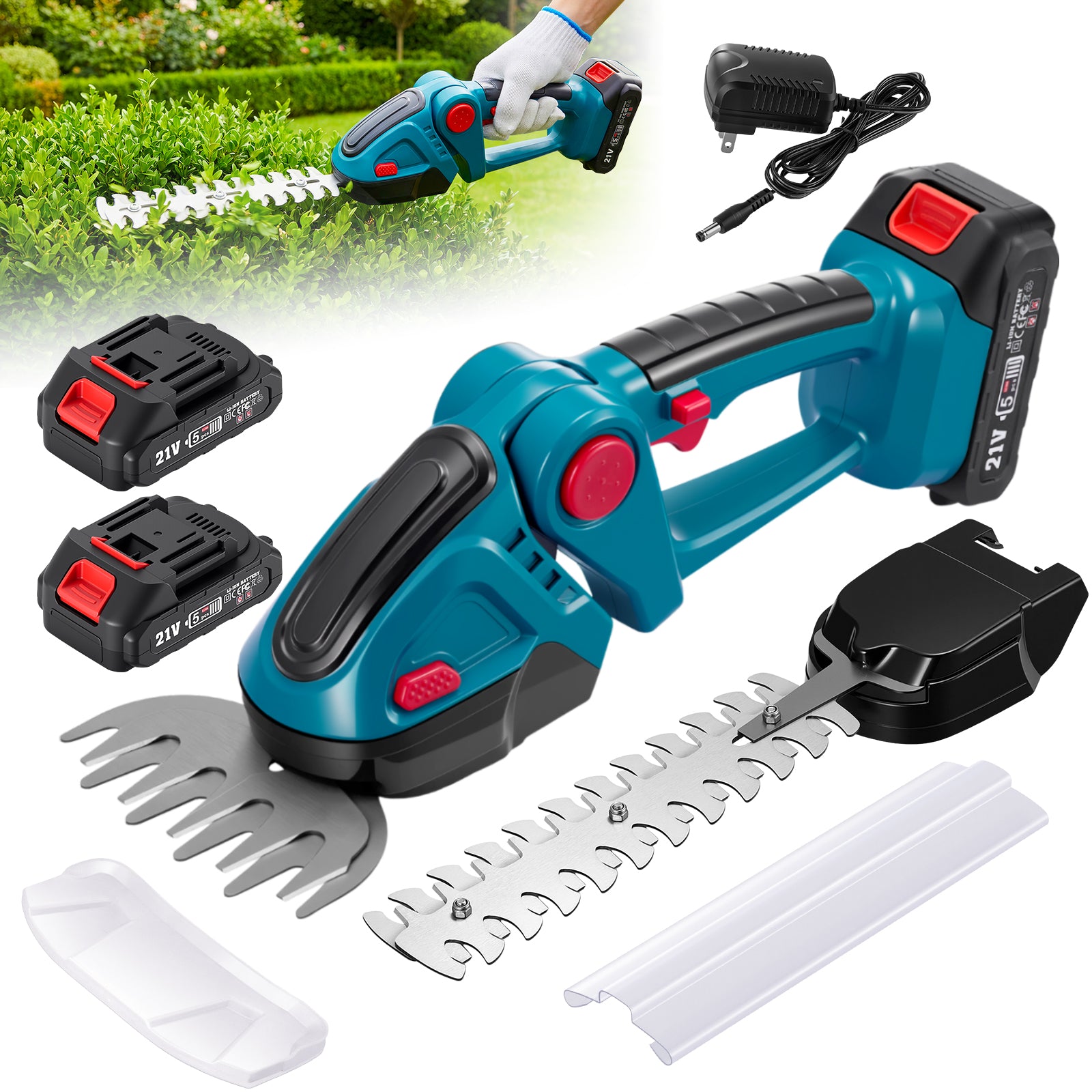 SPBTAR Cordless Hedge Trimmer-20V Electric Shrub Trimmer Grass Shears Handheld Grass Cutter, Hedge Shear with 2 PCS Rechargeable Battery and Charger for Garden, Lawn - Filluck