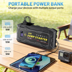 SPBTAR Car Battery Jump Starter, 2000A Peak 18000mAh Battery Booster, Fast Charger 12V Jumper Cables for 8.0L Gasoline & 6.0L Diesel Engines - Filluck
