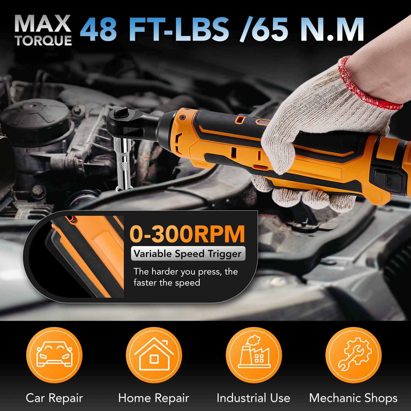 SPEEDWOW 3/8" Cordless Ratchet Wrench, 41 ft-lbs (55 Nm) Torque, 20V Power Tool Kit with 2 Batteries, LED Light, 13-Piece Set for Mechanics & Car Repairs - Filluck