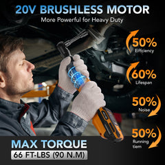 SPBTAR 3/8" Cordless Ratchet Wrench, 66Ft-lbs (90Nm) Brushless Power Tool Kit, 20V 250RPM with 2x2.0Ah Batteries, 8 Sockets, Charger for Car, Motorcycle, Home Repairs - Filluck